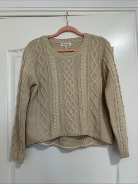 Cable Knit Crewneck Sweater in Beige -